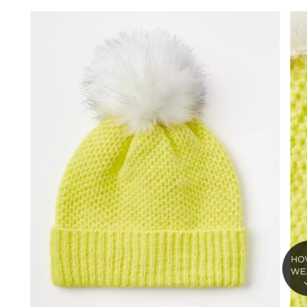 NWT LOFT Stitchy Pom Pom‎ Beanie - Glowing Lime